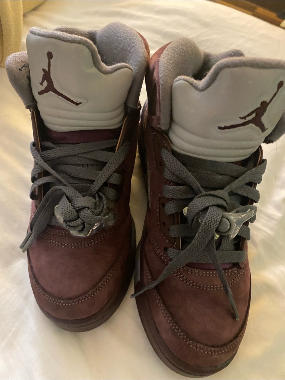 Jordan 5s kids Maroon and Gray suede High-Top Sneakers 4y